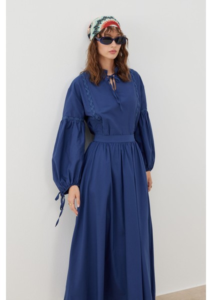 Poplin Volume Etek - Indigo