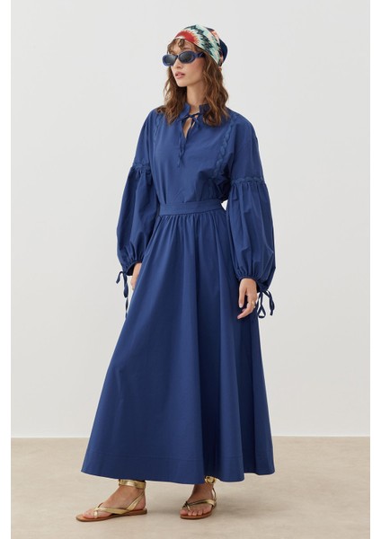 Poplin Volume Etek - Indigo
