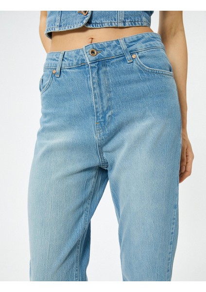 Yüksek Bel Kot Pantolon Rahat Kesim Hafif Dar Paça - Mom Slim Jeans