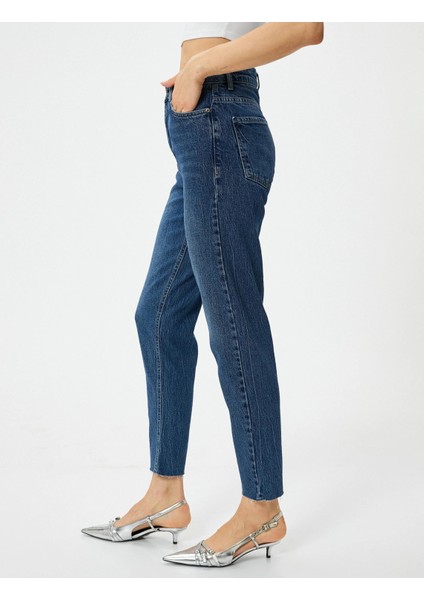 Yüksek Bel Kot Pantolon Rahat Kesim Hafif Dar Paça - Mom Slim Jeans