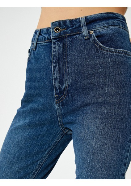 Yüksek Bel Kot Pantolon Rahat Kesim Hafif Dar Paça - Mom Slim Jeans fırsatları