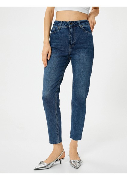 Yüksek Bel Kot Pantolon Rahat Kesim Hafif Dar Paça - Mom Slim Jeans indirimleri