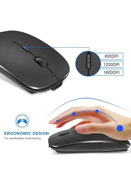 Kablosuz Sessiz Mouse  Bluetooth Şarjlı 2.4ghz