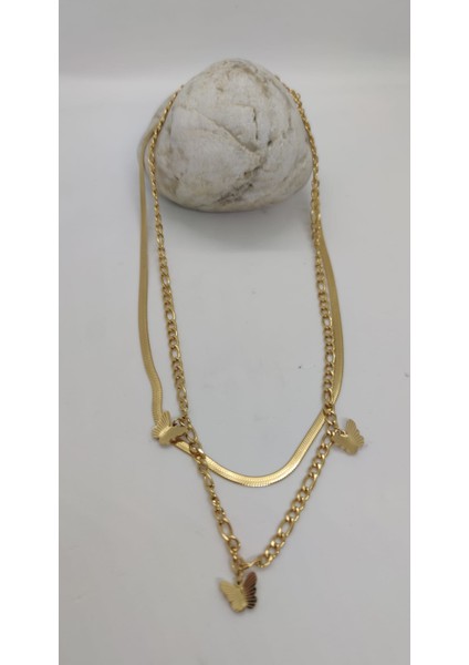 Kelebek Figürlü 2li Çelik Kolye