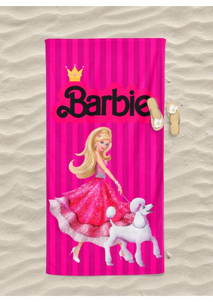 Barbie Desenli Dijital Baskılı Plaj Banyo Havlusu