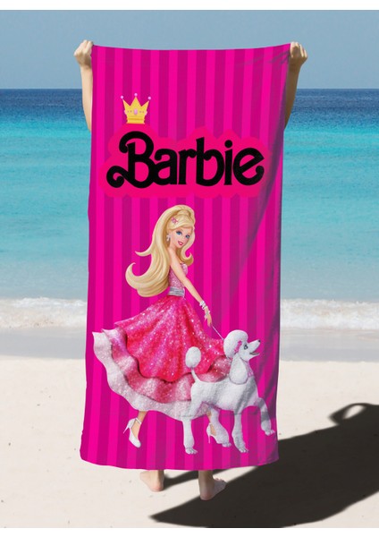 Barbie Desenli Dijital Baskılı Plaj Banyo Havlusu modelleri
