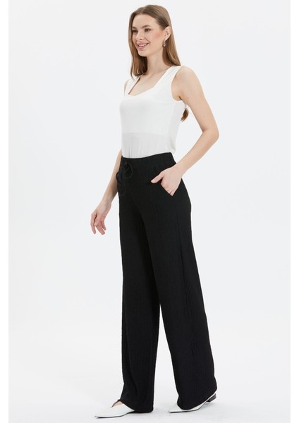 Beli Lastikli Kendinden Desenli Pantolon