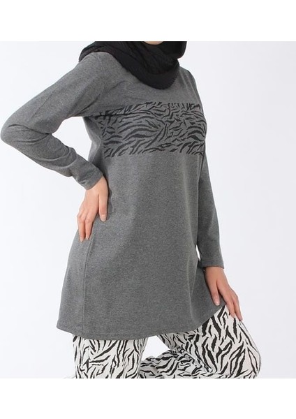 9019 Zebra Desenli Penye Tunik