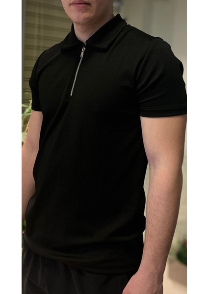 Yarım Fermuarlı Polo Yaka T-Shirt