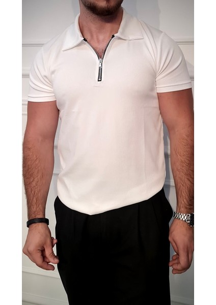 Yarım Fermuarlı Polo Yaka T-Shirt