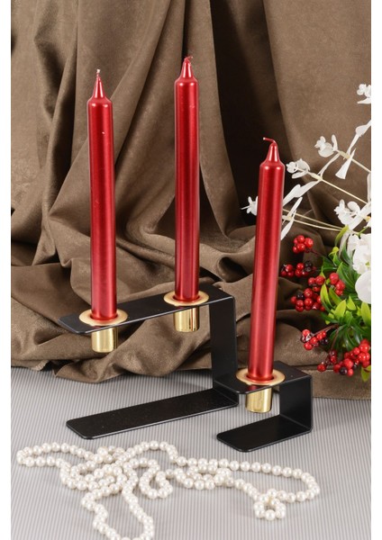 Lıne Set Küçük ve Orta Boy Siyah Geometrik Şamdan Seti, Minimal Tasarım Mumluk