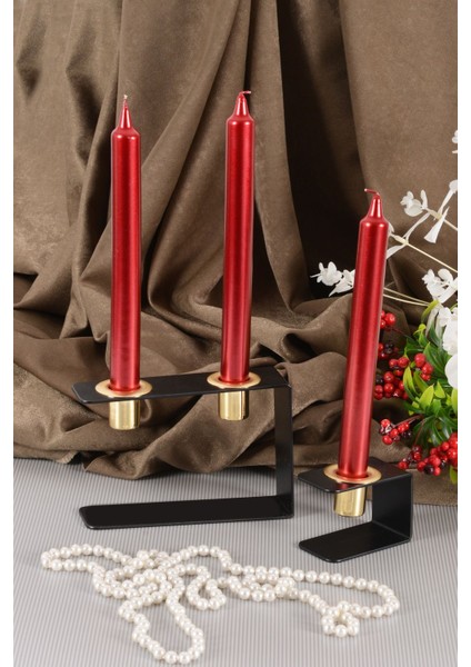 Lıne Set Küçük ve Orta Boy Siyah Geometrik Şamdan Seti, Minimal Tasarım Mumluk modelleri