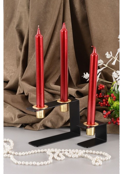 Lıne Set Küçük ve Orta Boy Siyah Geometrik Şamdan Seti, Minimal Tasarım Mumluk fırsatları