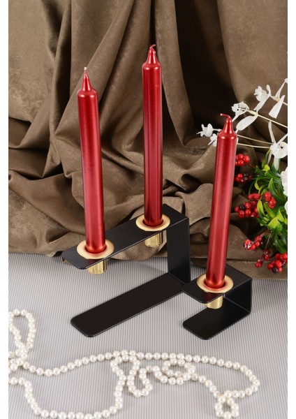 Lıne Set Küçük ve Orta Boy Siyah Geometrik Şamdan Seti, Minimal Tasarım Mumluk indirimleri