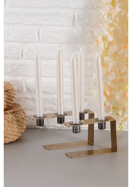 Lıne Set Orta ve Büyük Boy Eskitme Geometrik Şamdan Seti, Minimal Tasarım Mumluk