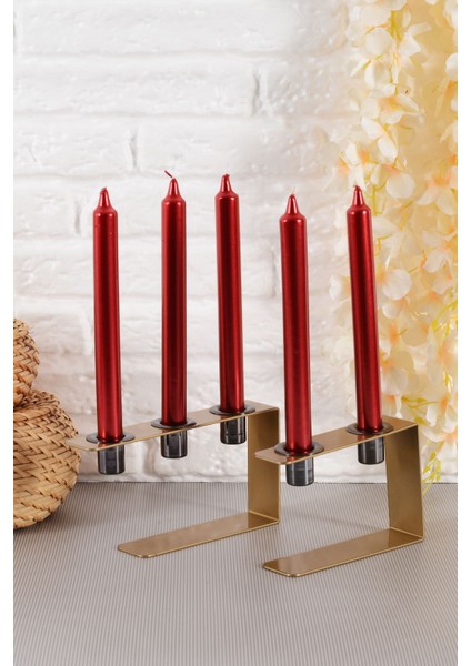 Lıne Set Orta ve Büyük Boy Eskitme Geometrik Şamdan Seti, Minimal Tasarım Mumluk indirimleri