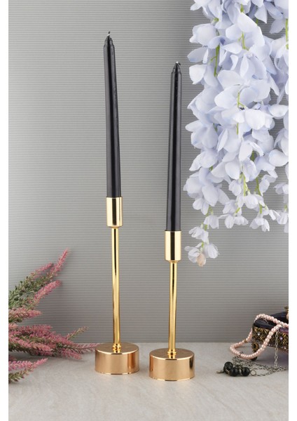 Defne 2'li Şamdan Gold Dekoratif Metal Mumluk Altın Kaplama Şamdan Seti