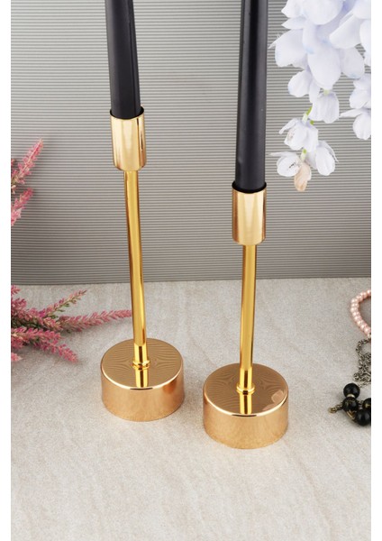 Defne 2'li Şamdan Gold Dekoratif Metal Mumluk Altın Kaplama Şamdan Seti modelleri