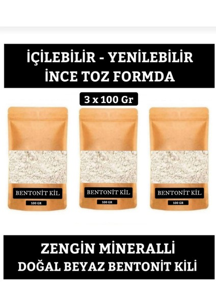 Bentonit Kil 300 gr (3 x 100 Gr) Yenilebilir Ince Formda Doğal Bentonit Kil.