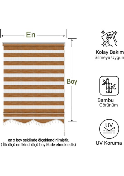 Soft Bamboo Kahverengi Kırçıllı Zebra Perde ( Etek Boncuklu )