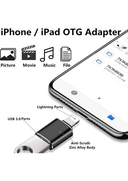 Iphone/ıpad Uyumlu Tak Çalıştır Gri USB Lightning Otg Adaptör Usb/flash Bellek/klavye/mouse Dönüştürücü