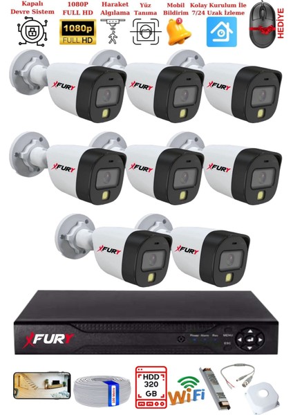 8 Kameralı 5mp Lens 2 Mp Görüntü Gece Renkli Full Hd Ultra LED Akıllı Güvenlik Kamerası Seti 320GB fiyatları