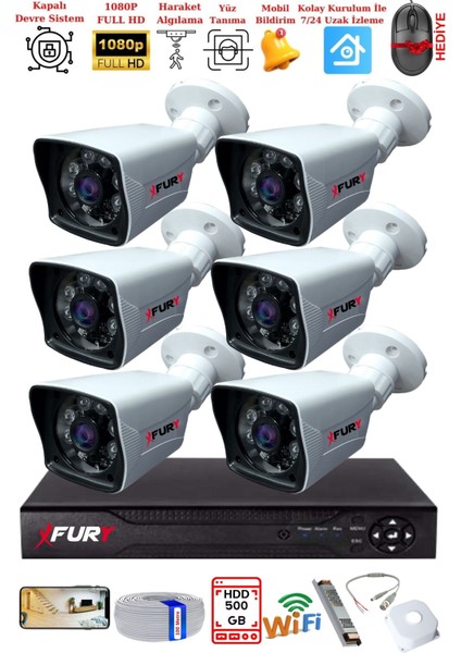 6 Kameralı 2mp Full Hd Görüntü 6 Atom LED Gece Görüşlü Dış Mekan Güvenlik Kamerası Seti 500GB fiyatları