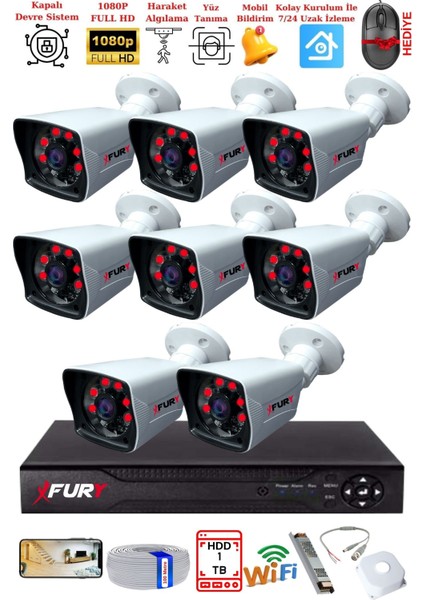 8 Kameralı 2mp Full Hd Görüntü 6 Atom LED Gece Görüşlü Dış Mekan Güvenlik Kamerası Seti 1tb