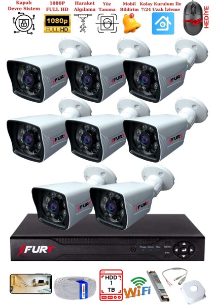 8 Kameralı 2mp Full Hd Görüntü 6 Atom LED Gece Görüşlü Dış Mekan Güvenlik Kamerası Seti 1tb fiyatları