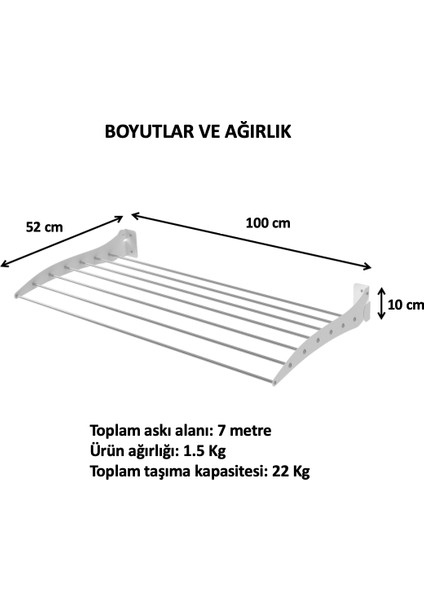 Le Moduler Roma Çamaşır Kurutma Askısı - Duvara Monte Katlanabilir Kurutmalık - 100 cm