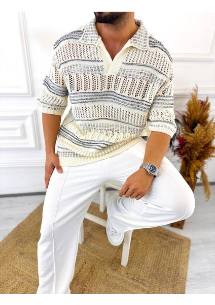 Tişört Örme Triko Tişört Nefes Alabilen Terletmez Oversize Tshirt Polo Yaka Salaş T-Shirt
