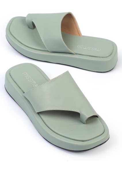 Marivya Kadın Terlik Parmak Arası Mint Yeşili Deri