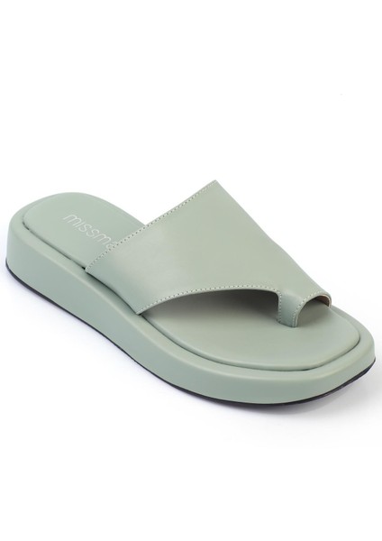 Marivya Kadın Terlik Parmak Arası Mint Yeşili Deri modelleri