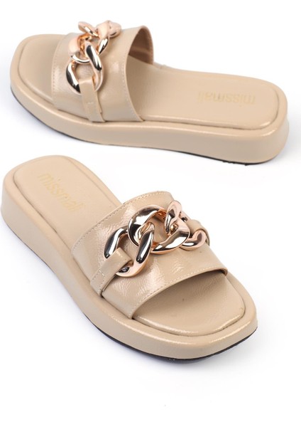 Adreava Kadın Terlik Bantlı Zincirli Nude Deri