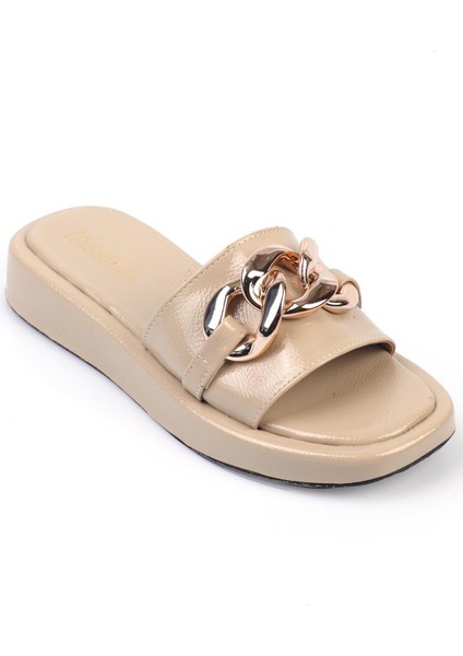 Adreava Kadın Terlik Bantlı Zincirli Nude Deri fiyatları