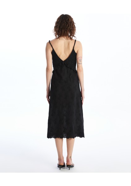 Amadora - Triko ve Keten Kumaş Birleşimli Yazlık Elbise - Siyah indirimleri