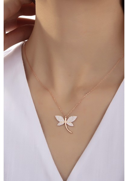 Kadın Orjinal 925 Ayar Gümüş Zirkon Taşlı Yusufçuk Kelebek Model Kolye modelleri