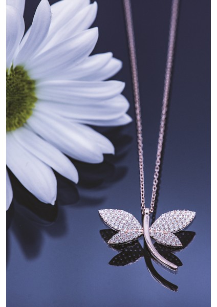 Kadın Orjinal 925 Ayar Gümüş Zirkon Taşlı Yusufçuk Kelebek Model Kolye fırsatları