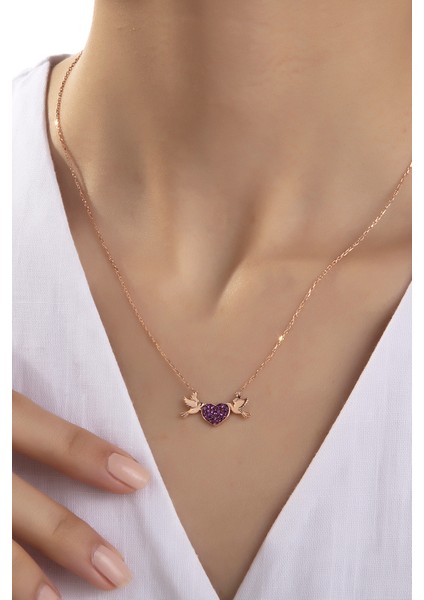 Kadın Orjinal 925 Ayar Gümüş Zirkon Taşlı Kalp Kuş Model Kolye modelleri