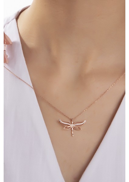 Kadın Orjinal 925 Ayar Gümüş Zirkon Taşlı Yusufçuk Kelebek Model Kolye modelleri