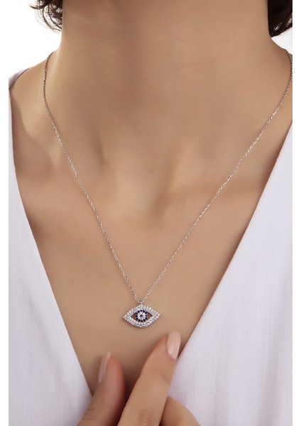 Kadın Orjinal 925 Ayar Gümüş Zirkon Taşlı Yuvarlak Göz Nazar Model Kolye modelleri