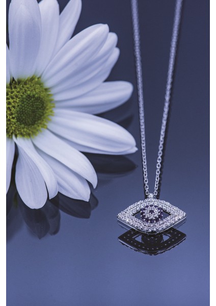 Kadın Orjinal 925 Ayar Gümüş Zirkon Taşlı Yuvarlak Göz Nazar Model Kolye fırsatları