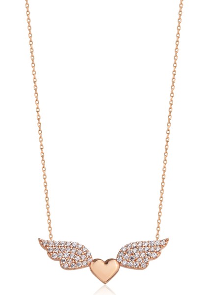 Kadın Orjinal 925 Ayar Gümüş Zirkon Taşlı Kalp Melek Kanat Model Kolye fiyatları