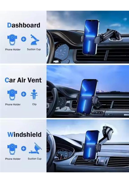2 In 1 Başlık Vantuz & Havalandırma Tüm Telefonlarla Uyumlu Araç Içi Telefon Tutucu 360 Dönen