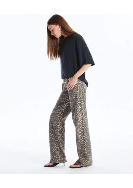 Rho - Leopar Desenli Denim Pantolon