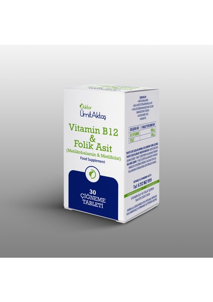 Dr. Ümit Aktaş Vitamin B12 & Folikasit - Aktif B9 (30 Çiğneme Tableti)