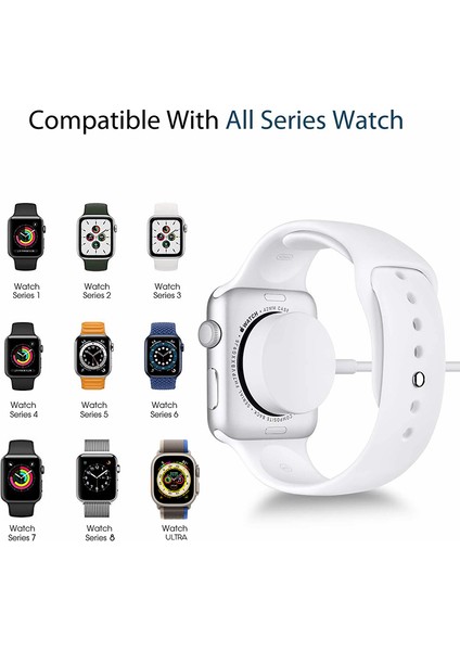 Apple Watch Uyumlu Tüm Seriler ile Uyumlu 1 Metre 1A Manyetik Type-C Uçlu Şarj Kablosu