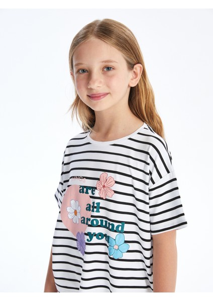 Rio - Çizgili Baskı Detaylı Örme T-Shirt - Çizgili modelleri