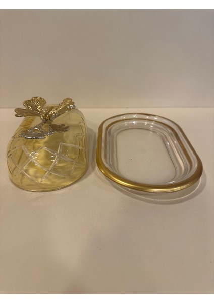 Tereyağlık Cam Kapaklı Kelebek Model Bal Rengi
