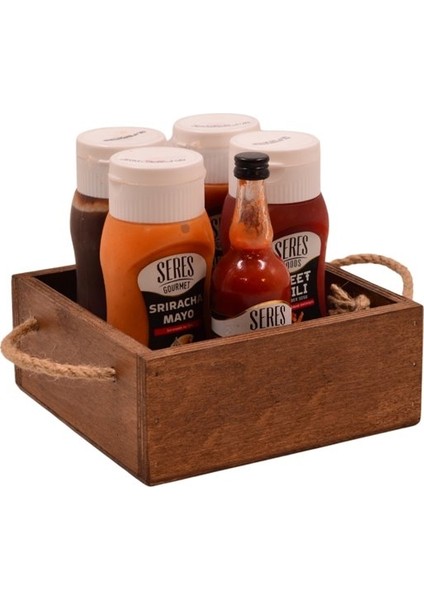Ahşap Sosluk Ketçap Mayonez Barbekü Sos Sunumluk